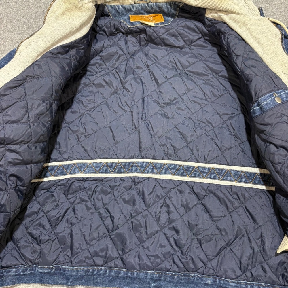 Faded Glory Mens 2XL Denim Jacket Blue Quilted Lined Hooded Full Zip Workwear - Picture 6 of 7